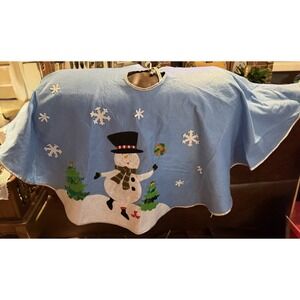 Vintage Felt Tree Skirt Snowman & Trees Appliqué Santa's-Pro Creation Co.
